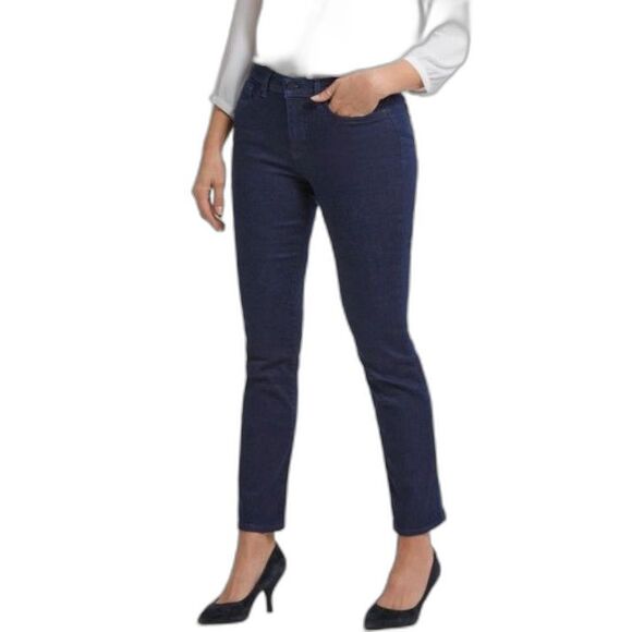 NYDJ Lift Tuck Blue Dark Wash High Rise Ankle Length Slim Leg Jeans Size 16 - Picture 1 of 16